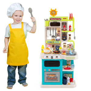 Kids Kitchen Playset Pretend Play Kitchen with Realistic Sounds and Lights-Blue view 4