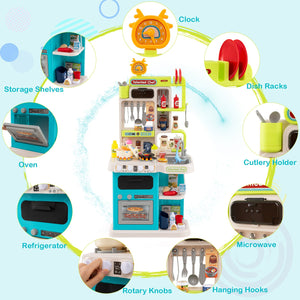 Kids Kitchen Playset Pretend Play Kitchen with Realistic Sounds and Lights-Blue view 9