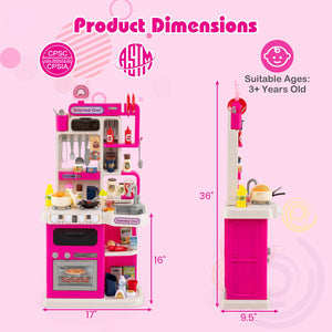 Kids Kitchen Playset Pretend Play Kitchen with Realistic Sounds and Lights-Pink view 5