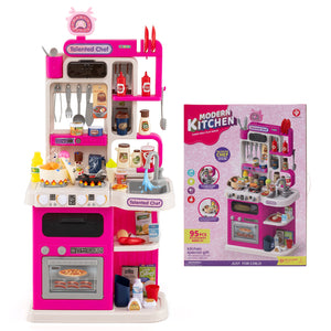 Kids Kitchen Playset Pretend Play Kitchen with Realistic Sounds and Lights-Pink view 6
