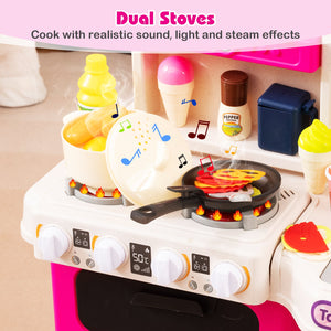Kids Kitchen Playset Pretend Play Kitchen with Realistic Sounds and Lights-Pink view 7