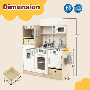 Kids Kitchen Playset with Adjustable LED Lights Removable Fabric Bins-White view 4
