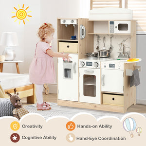 Kids Kitchen Playset with Adjustable LED Lights Removable Fabric Bins-White view 5