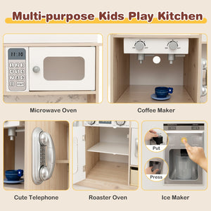 Kids Kitchen Playset with Adjustable LED Lights Removable Fabric Bins-White view 6