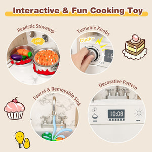 Kids Kitchen Playset with Adjustable LED Lights Removable Fabric Bins-White view 7