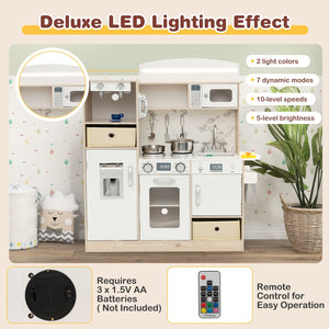 Kids Kitchen Playset with Adjustable LED Lights Removable Fabric Bins-White view 8