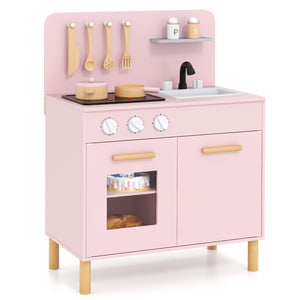 Kids Kitchen Playset with Cooking Accessories and Storage-Pink view 4