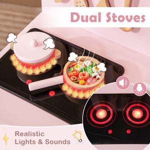 Kids Kitchen Playset with Cooking Accessories and Storage-Pink view 6