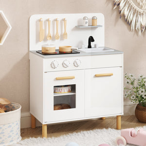 Kids Kitchen Playset with Cooking Accessories and Storage-White view 2