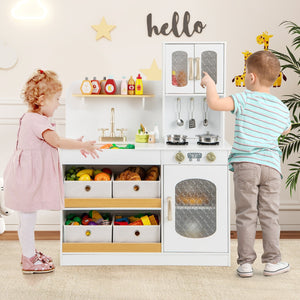 Kids Kitchen Playset with Cooking Accessories and Toy Cuttable Veggies-White view 3