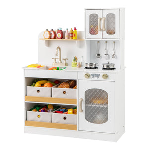 Kids Kitchen Playset with Cooking Accessories and Toy Cuttable Veggies-White view 4