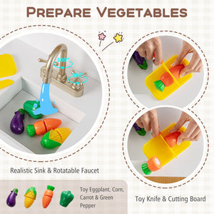 Kids Kitchen Playset with Cooking Accessories and Toy Cuttable Veggies-White view 6