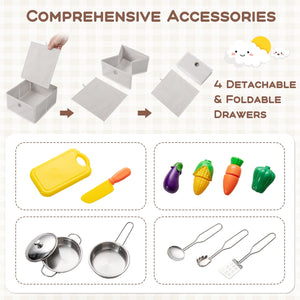Kids Kitchen Playset with Cooking Accessories and Toy Cuttable Veggies-White view 9