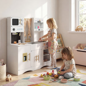 Kids Kitchen Playset with Microwave and Coffee Maker for Ages 3+-White view 2