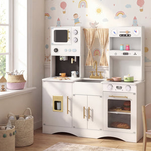 Kids Kitchen Playset with Microwave and Coffee Maker for Ages 3+-White view 6