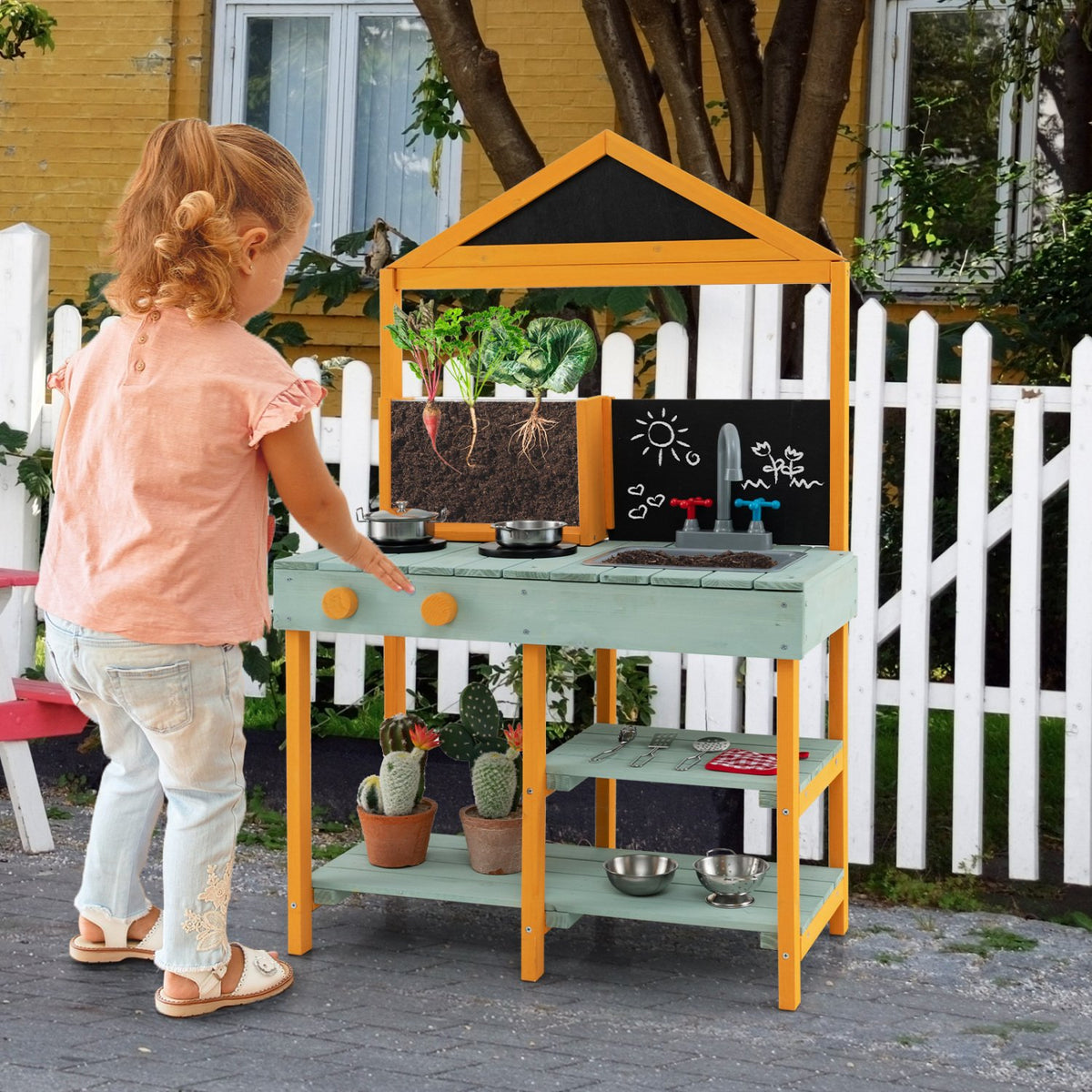 Kids Kitchen Playset with Root Viewer Planter and Rotatable Faucet view 2