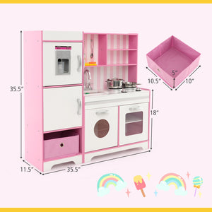 Kids Kitchen Playset Wooden Toy with Adjustable LED Lights and Washing Machine-Pink view 5