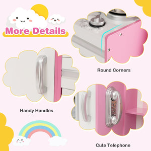 Kids Kitchen Playset Wooden Toy with Adjustable LED Lights and Washing Machine-Pink view 7