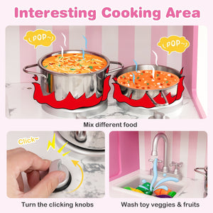 Kids Kitchen Playset Wooden Toy with Adjustable LED Lights and Washing Machine-Pink view 8