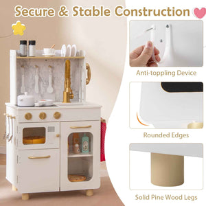 Kids Kitchen Set Pretend Play Kitchen with Stoves Faucet Sink Telephone Microwave and Oven-White view 5