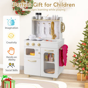 Kids Kitchen Set Pretend Play Kitchen with Stoves Faucet Sink Telephone Microwave and Oven-White view 6