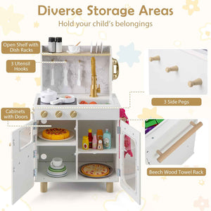 Kids Kitchen Set Pretend Play Kitchen with Stoves Faucet Sink Telephone Microwave and Oven-White view 8