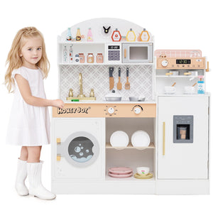Kids Kitchen Set Wooden with Coffee Makers and Accessories-White view 3
