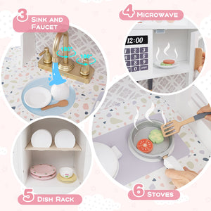 Kids Kitchen Set Wooden with Coffee Makers and Accessories-White view 7