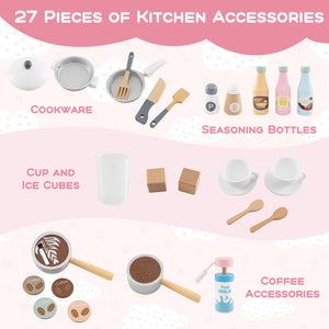 Kids Kitchen Set Wooden with Coffee Makers and Accessories-White view 8
