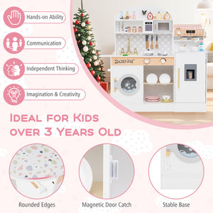 Kids Kitchen Set Wooden with Coffee Makers and Accessories-White view 9