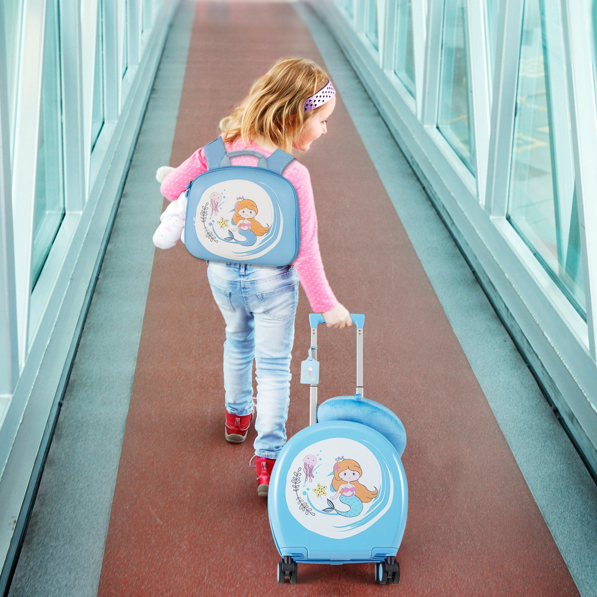 Kids Luggage Set with 14 Inches Carry-on Hardside Spinner Toddler Luggage and 10 Inches Backpack-Blue view 2