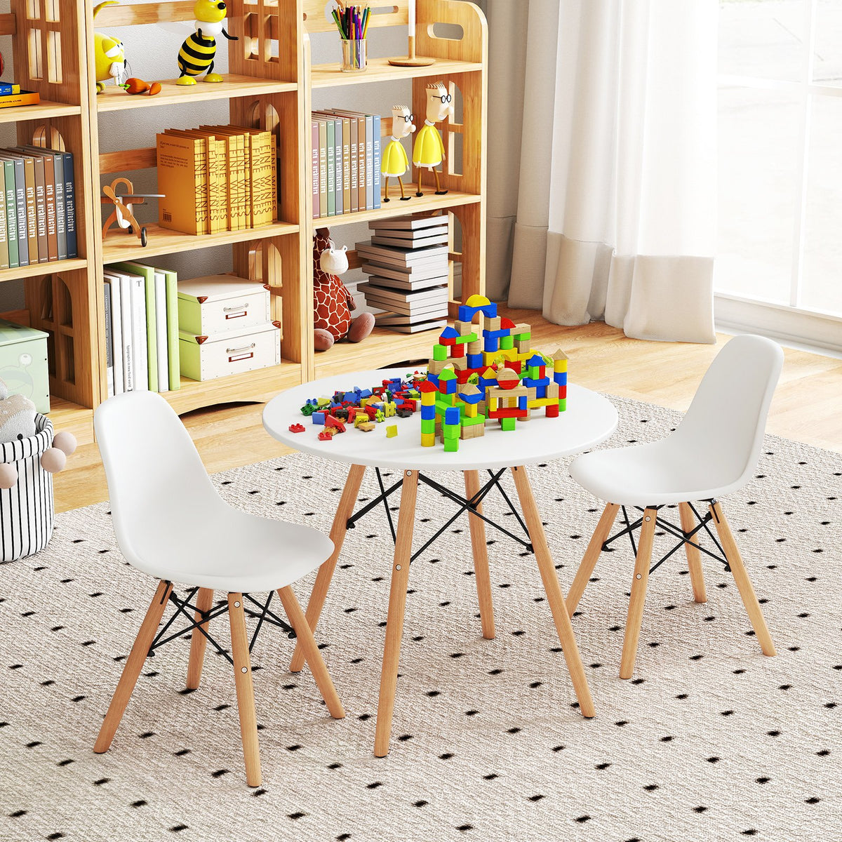 Kid's Modern Dining Table Set with 2 Armless Chairs view 2