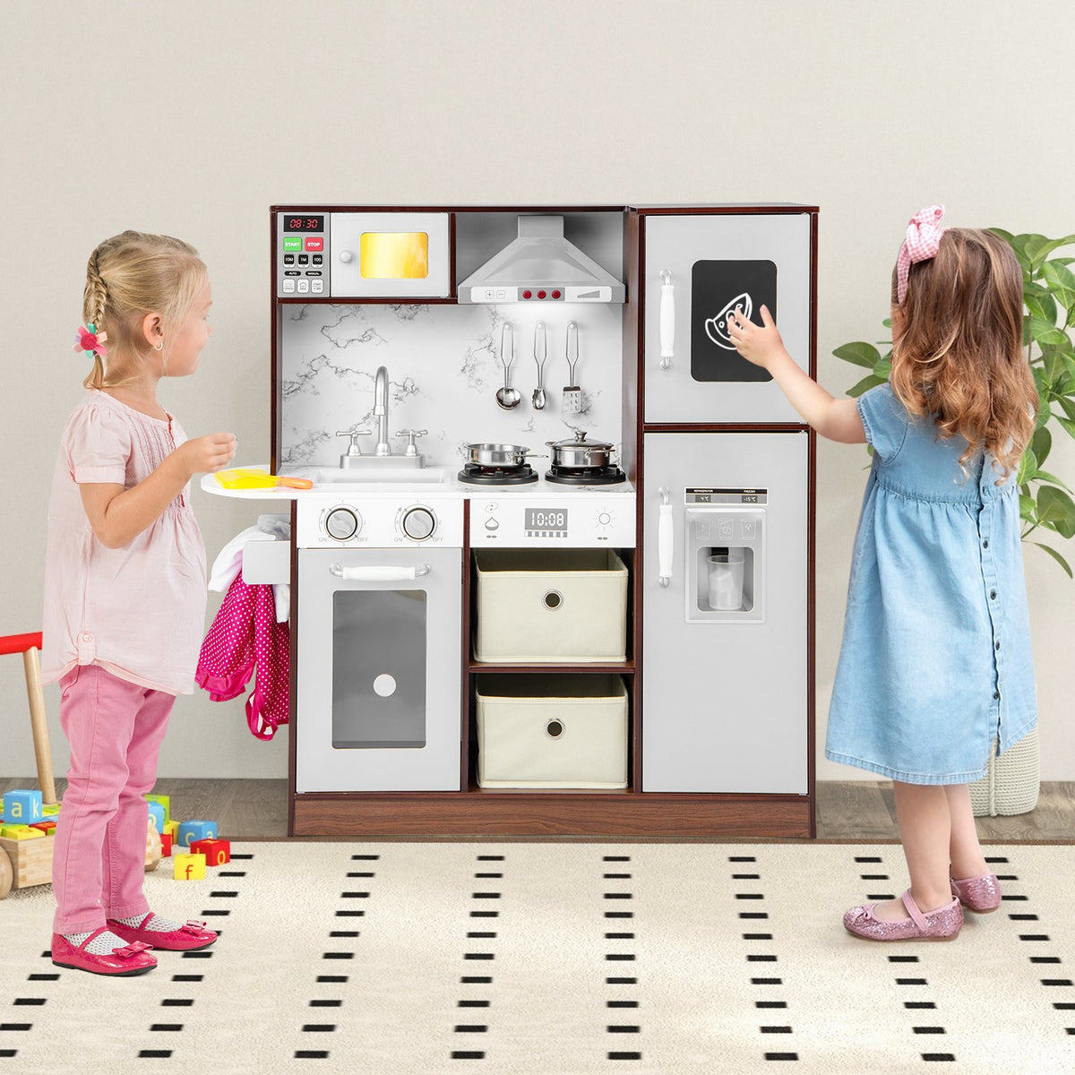 Kids Modern Toy Kitchen Playset with Attractive Lights and Sounds-Coffee view 2