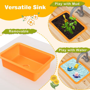 Kids Mud Kitchen Fir Wood Playset with Planting Pots and Blackboards-Natural view 6