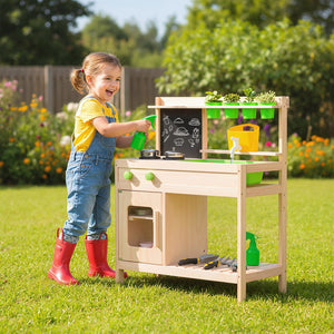 Kids Mud Kitchen Play Pretend Kitchen with Chalkboard for Kids Aged 3+ view 2