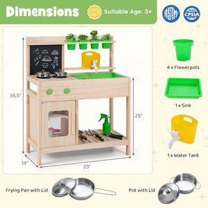 Kids Mud Kitchen Play Pretend Kitchen with Chalkboard for Kids Aged 3+ view 5