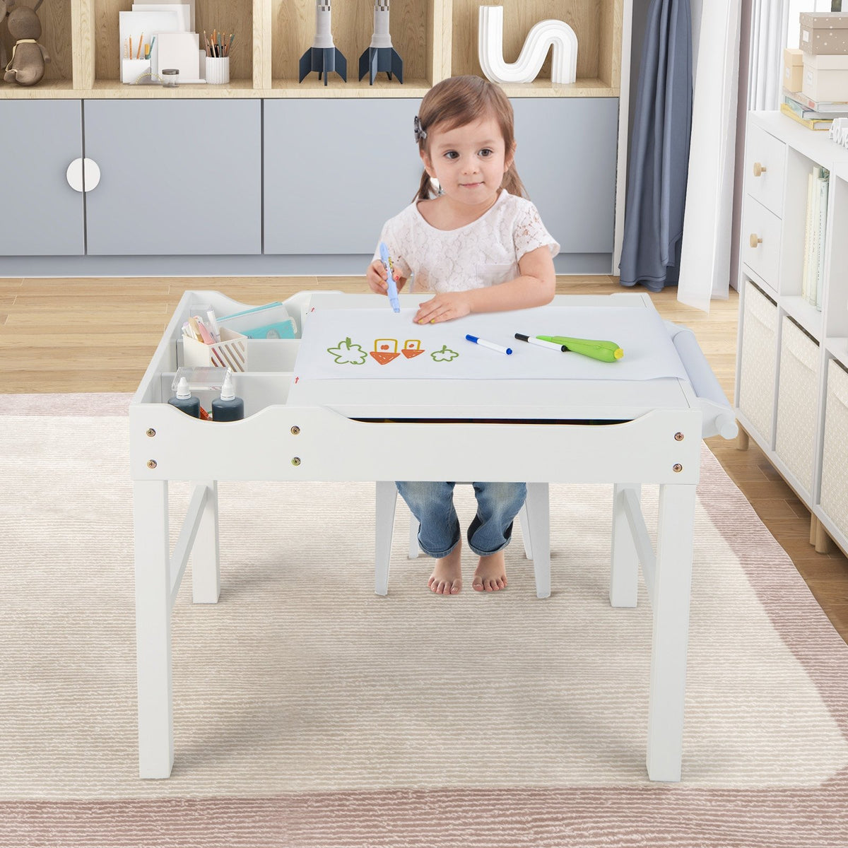 Wooden Kids Multi Activity Play Table with Storage Paper Roll-White view 2