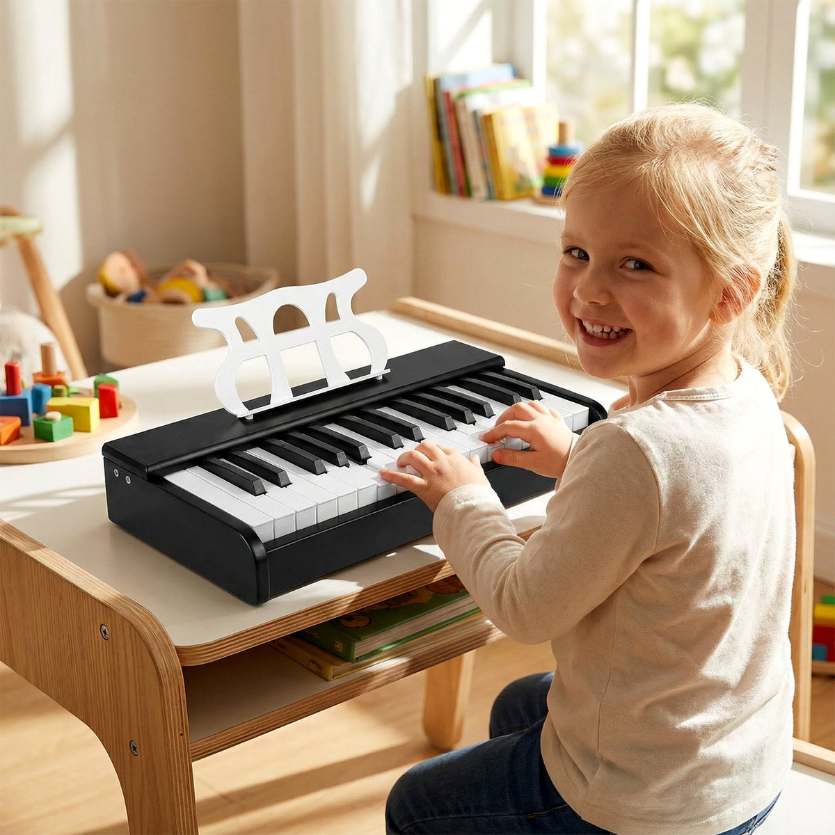Kids Piano Keyboard 30 Keys Digital Piano with Music Stand for 3+ Years Old Beginners-Black view 2