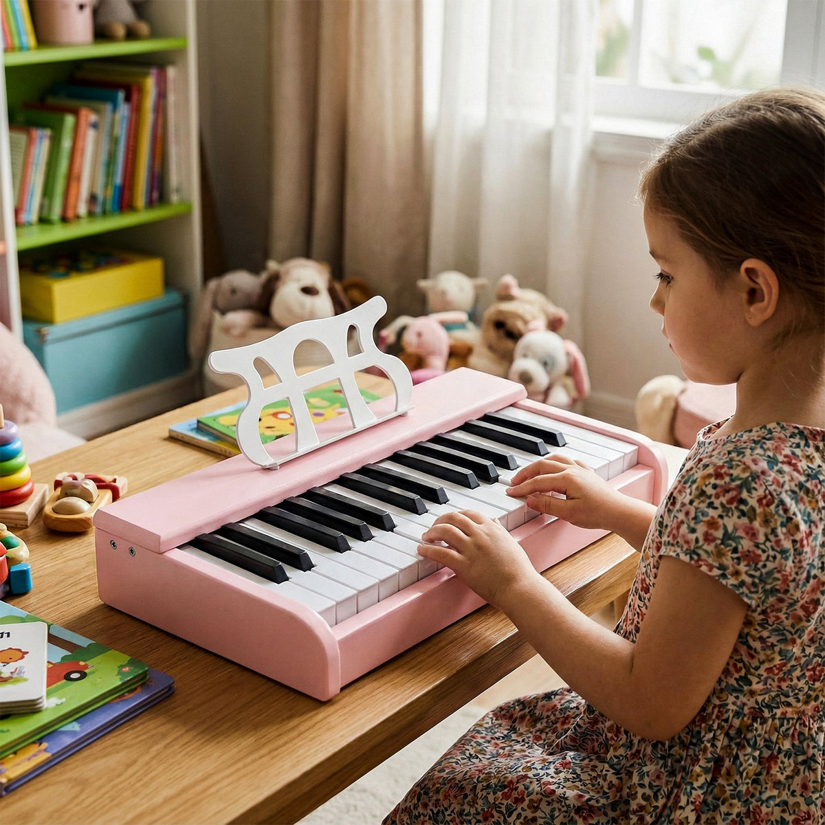 Kids Piano Keyboard 30 Keys Digital Piano with Music Stand for 3+ Years Old Beginners-Pink view 2