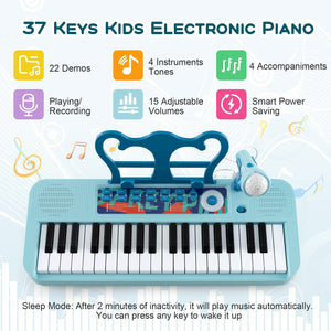 Kids Piano Keyboard 37-Key Kids Toy Keyboard Piano with Microphone for 3+ Kids-Blue view 9
