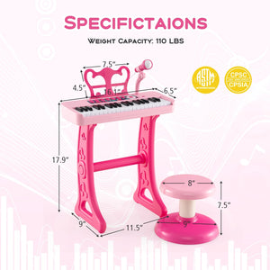 Kids Piano Keyboard 37-Key Kids Toy Keyboard Piano with Microphone for 3+ Kids-Pink view 5
