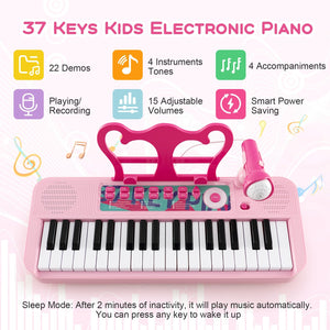 Kids Piano Keyboard 37-Key Kids Toy Keyboard Piano with Microphone for 3+ Kids-Pink view 8