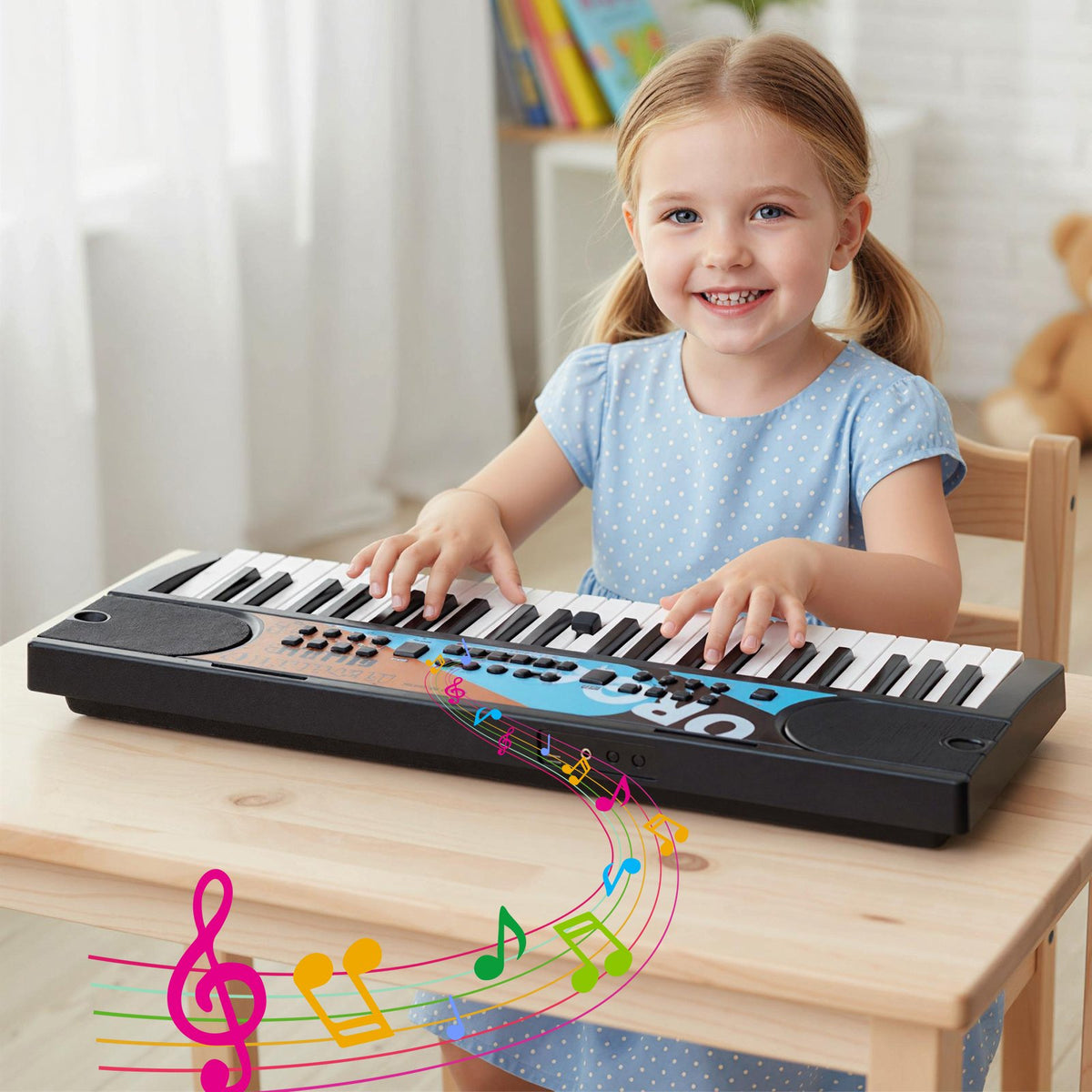 Kids Piano Keyboard 49 Keys Portable Electric Keyboard Piano with 8 Rhythms 8 Tones-Black view 2