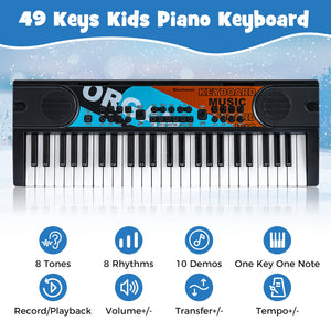 Kids Piano Keyboard 49 Keys Portable Electric Keyboard Piano with 8 Rhythms 8 Tones-Black view 8