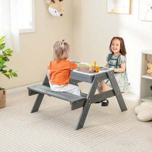Kids Picnic Table Set with 3 Removable Bins-Gray view 2