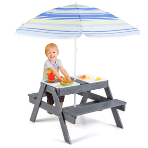 Kids Picnic Table Set with 3 Removable Bins-Gray view 4