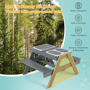 Kids Picnic Table Set with 3 Removable Bins-Gray view 6
