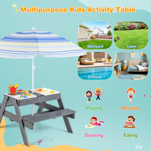 Kids Picnic Table Set with 3 Removable Bins-Gray view 7