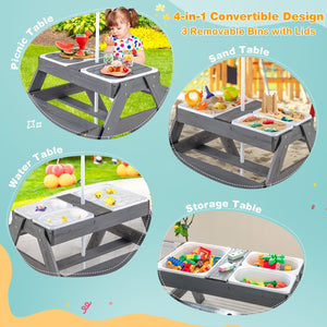 Kids Picnic Table Set with 3 Removable Bins-Gray view 8