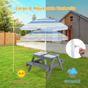 Kids Picnic Table Set with 3 Removable Bins-Gray view 9